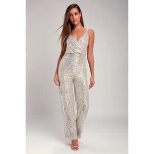NWT Lulus Sequin Surplice Jumpsuit XS